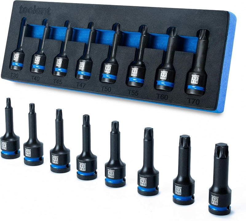 toolant Impact Torx Bit Socket Set 8pcs(T30-T70),1/2" S2 Steel Air Drive Star Sockets, High Impact Bits,Professional Mechanic & Automotive Repair Socket Set - Image 1